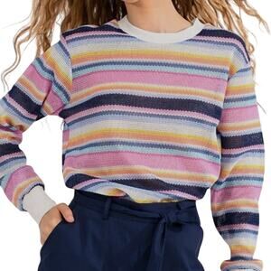 Molly Bracken Lili Sidonio Thin Openwork Striped Sweater Size XL Preppy Parisian